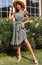 Patterned V-neck Folded for Gown Skirt Women