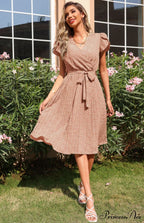 Patterned V-neck Folded for Gown Skirt Women