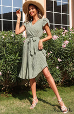 Patterned V-neck Folded for Gown Skirt Women