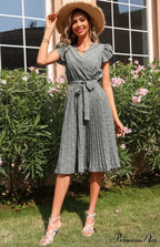 Patterned V-neck Folded for Gown Skirt Women