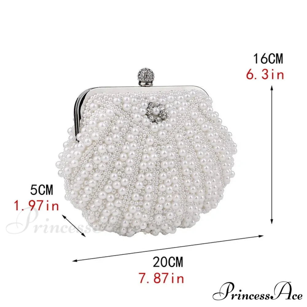 Pearl Beaded Evening Clutch Bag with Chain