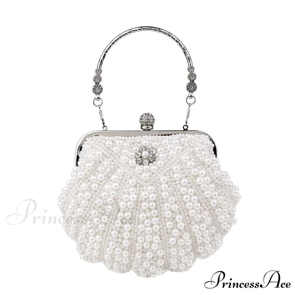 Pearl Beaded Evening Clutch Bag with Chain