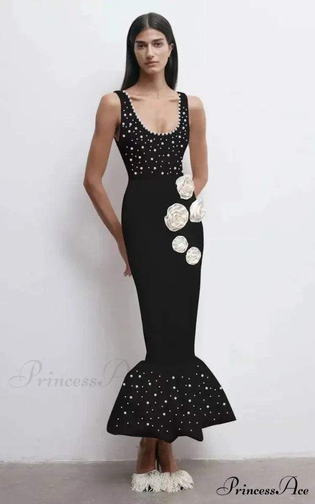 Pearl Flower Midi Mermaid Party Dress