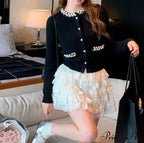 Pearls Button O-neck Cardigan