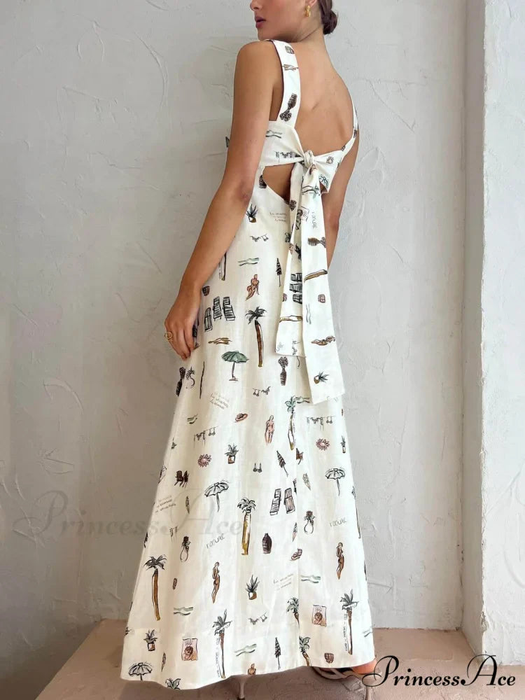 Personalized Graffiti Suspender Charming Sexy Backless Maxi Dress