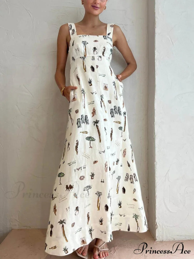 Personalized Graffiti Suspender Charming Sexy Backless Maxi Dress