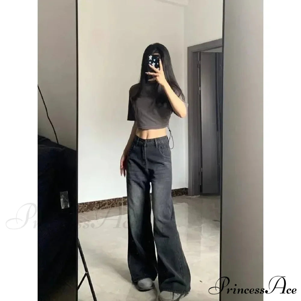 Petite High-Waisted Draped Straight-Leg Women's Loose-Fit Slimming Pants Vintage Versatile Style For All Seasons Jeans