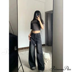 Petite High-Waisted Draped Straight-Leg Women's Loose-Fit Slimming Pants Vintage Versatile Style For All Seasons Jeans