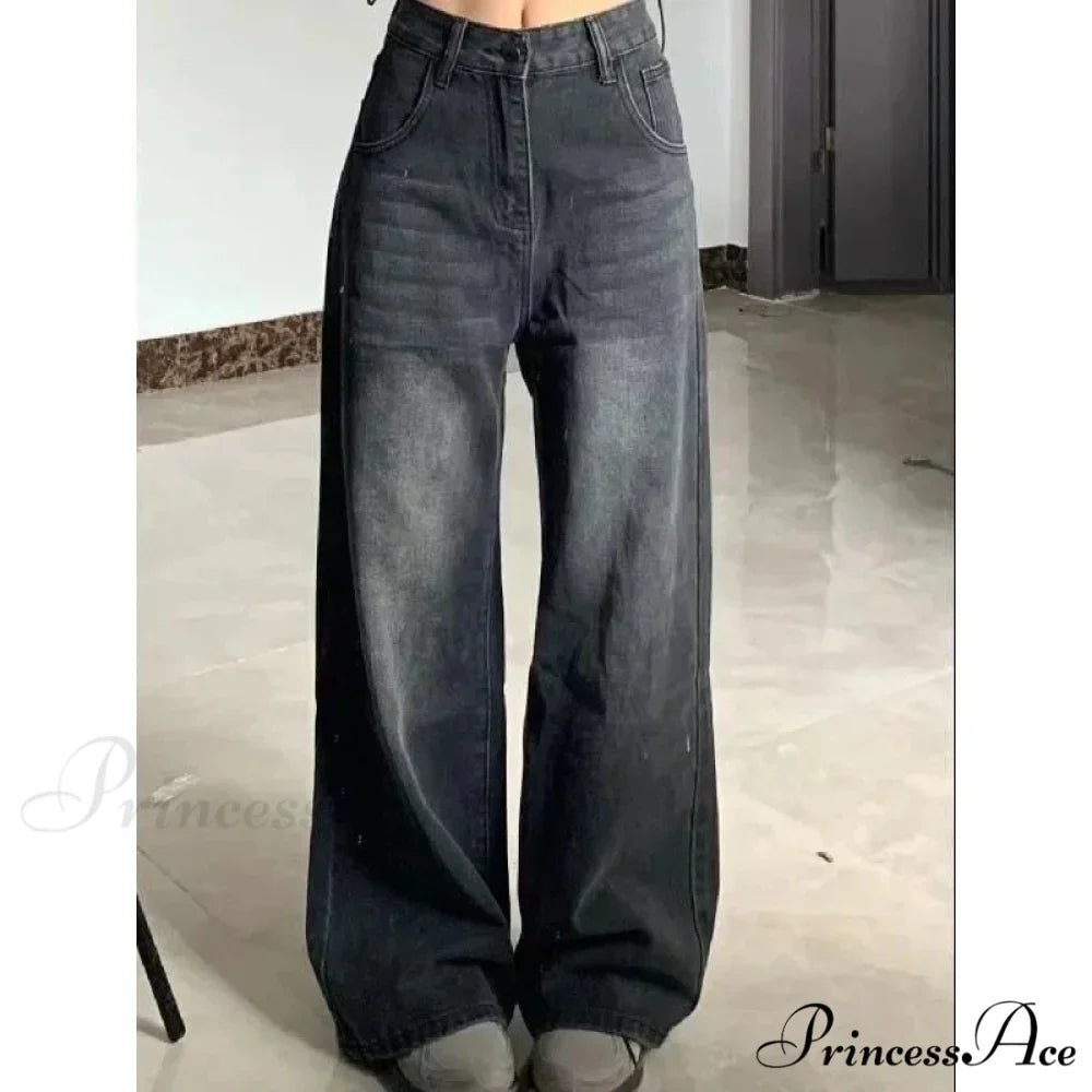 Petite High-Waisted Draped Straight-Leg Women's Loose-Fit Slimming Pants Vintage Versatile Style For All Seasons Jeans