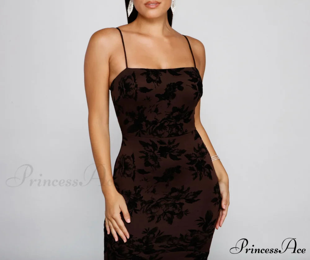 Phoebe Formal Velvet Charming Flocked Mermaid Dress