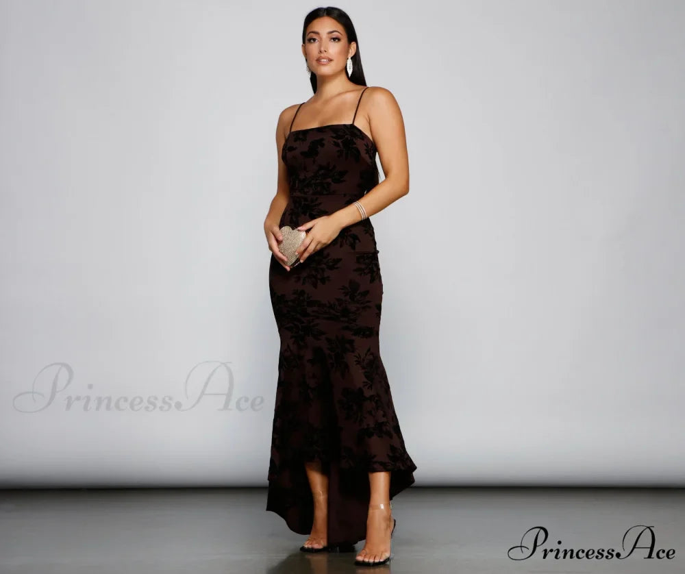 Phoebe Formal Velvet Charming Flocked Mermaid Dress