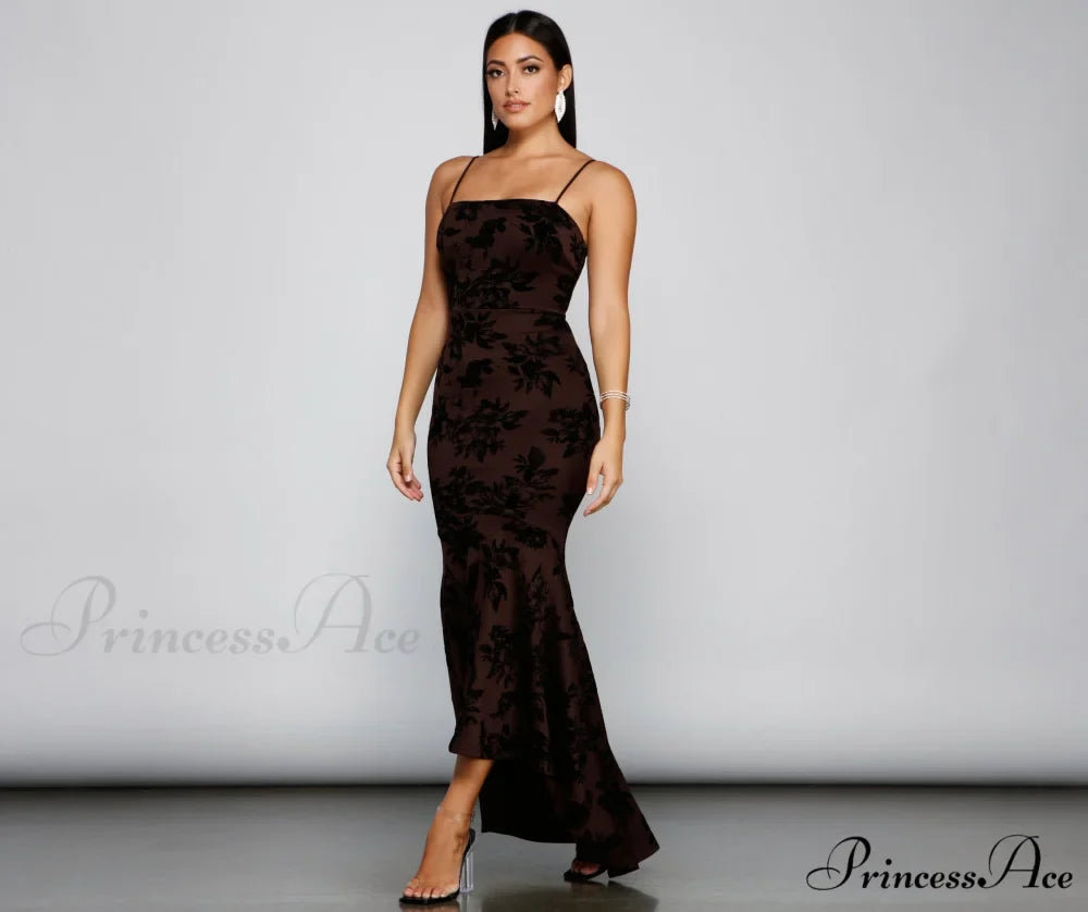 Phoebe Formal Velvet Charming Flocked Mermaid Dress