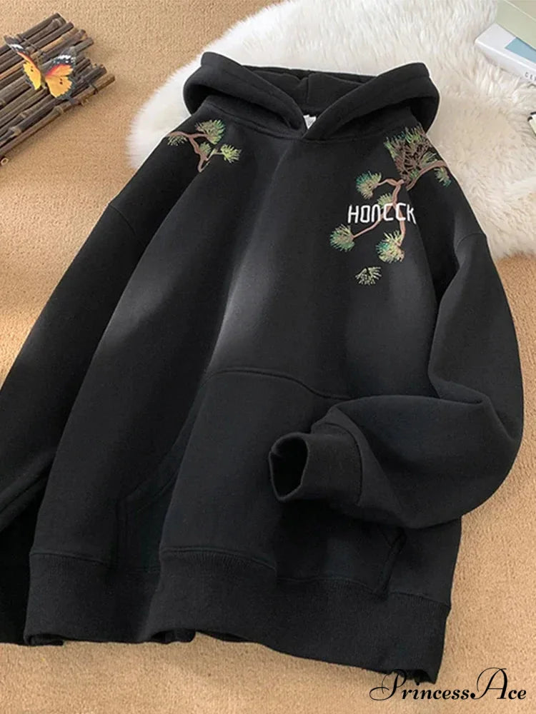 Pine Printed Y2K Retro Large Hoodie