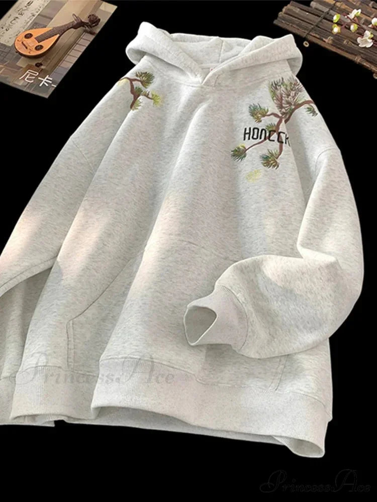 Pine Printed Y2K Retro Large Hoodie