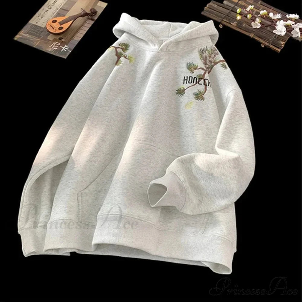 Pine Printed Y2K Retro Large Hoodie