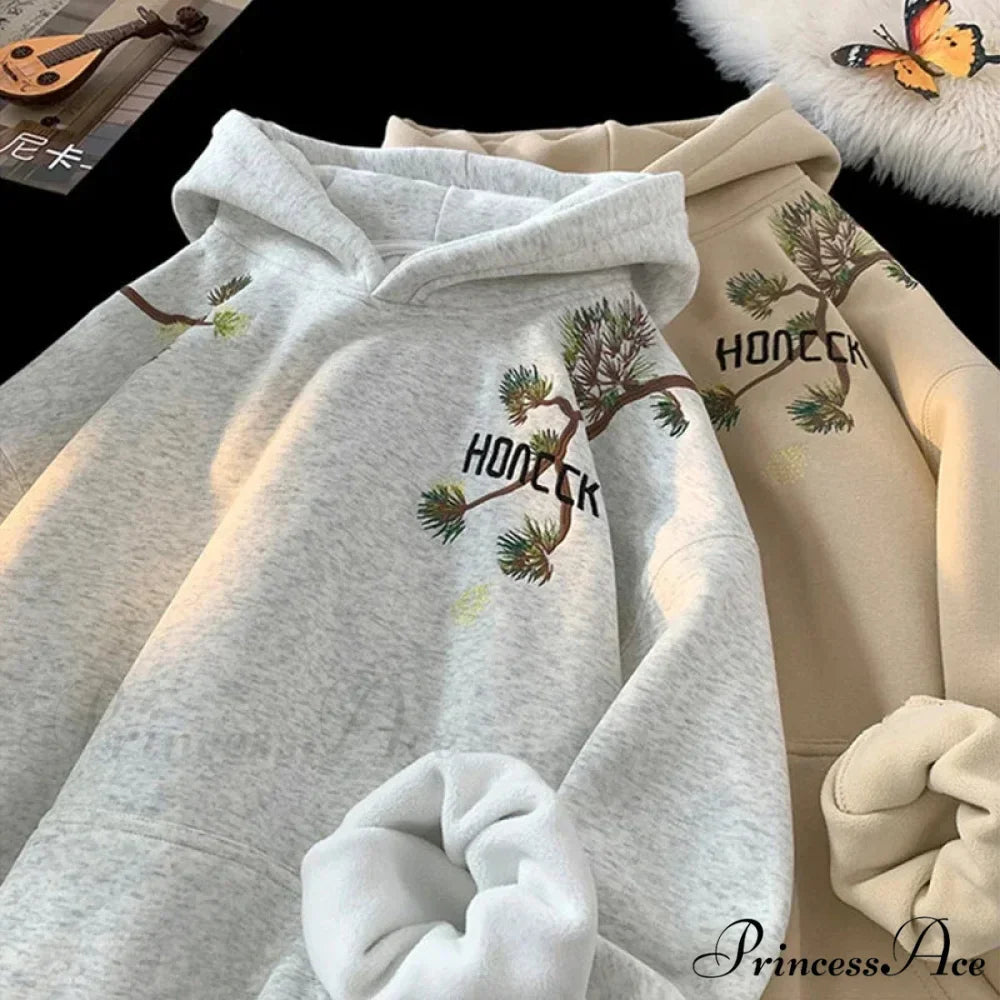 Pine Printed Y2K Retro Large Hoodie