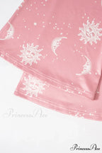 Pink Abstract Print Flares Pants