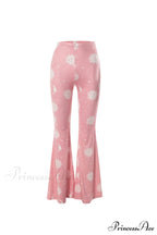 Pink Abstract Print Flares Pants