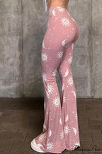 Pink Abstract Print Flares Pants