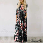 Pink Bohemian Flower Long Floral Dress