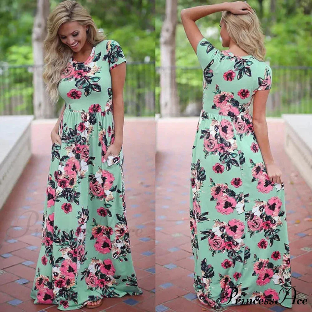 Pink Bohemian Flower Long Floral Dress
