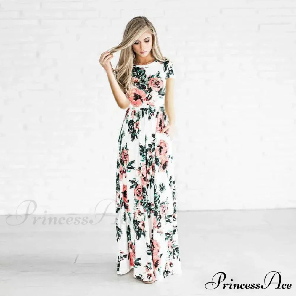 Pink Bohemian Flower Long Floral Dress
