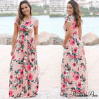Pink Bohemian Flower Long Floral Dress
