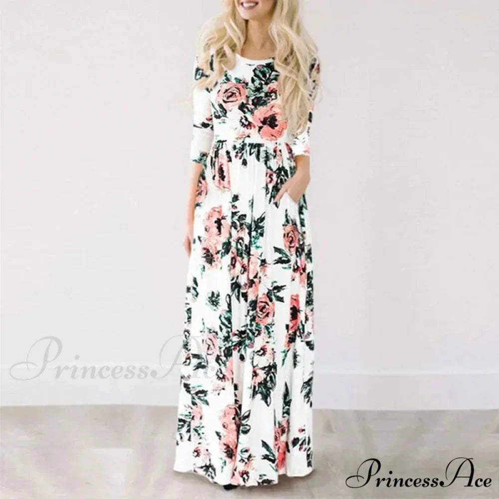Pink Bohemian Flower Long Floral Dress