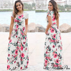 Pink Bohemian Flower Long Floral Dress