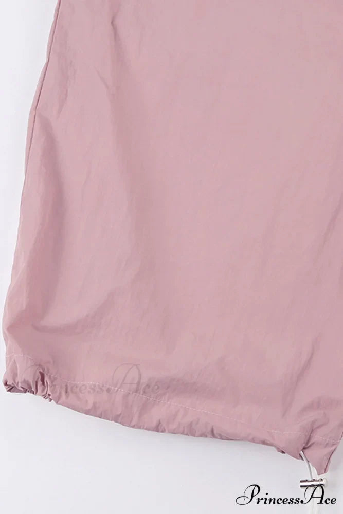 Pink Drawstring Zipper Cargo Pants