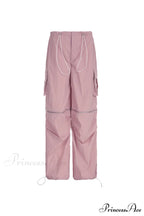 Pink Drawstring Zipper Cargo Pants