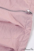 Pink Drawstring Zipper Cargo Pants