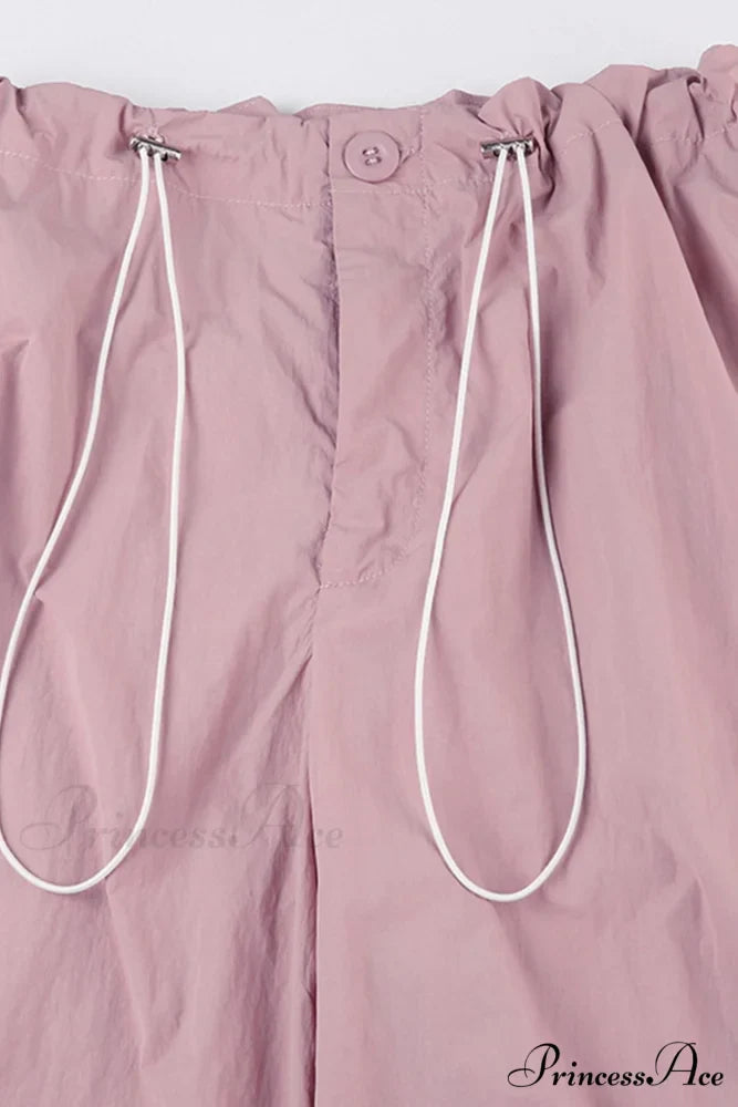 Pink Drawstring Zipper Cargo Pants