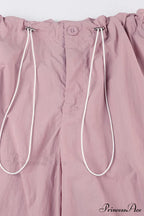 Pink Drawstring Zipper Cargo Pants