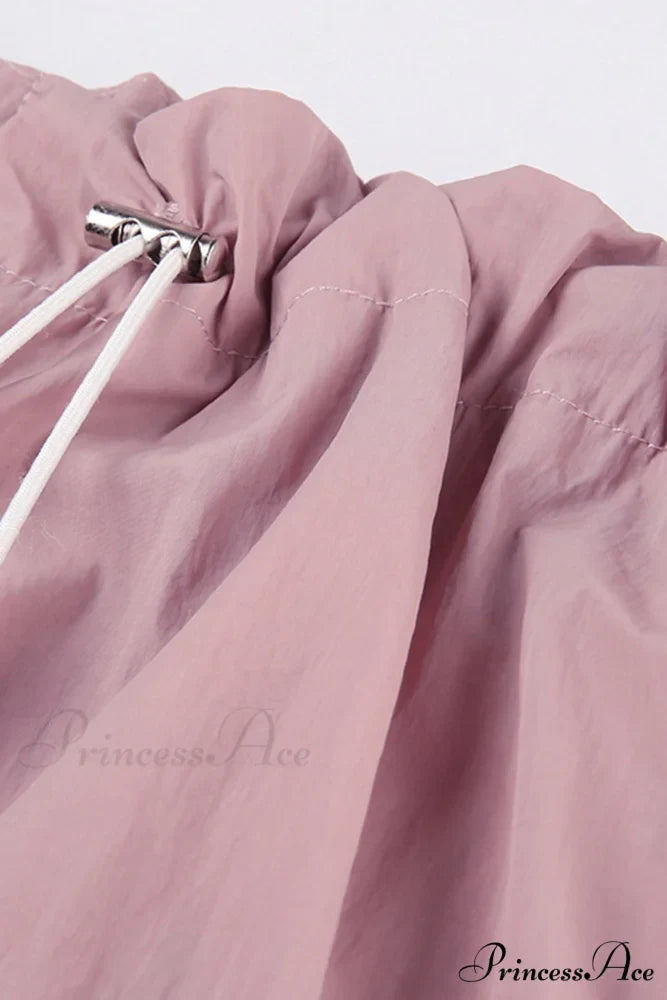 Pink Drawstring Zipper Cargo Pants