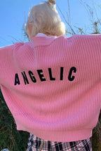 Pink Embroidered Button-Front Cardigan