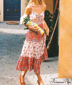 Pink Flowery Print Sleeveless Strap Rayon Summer Maxi Boho Dress
