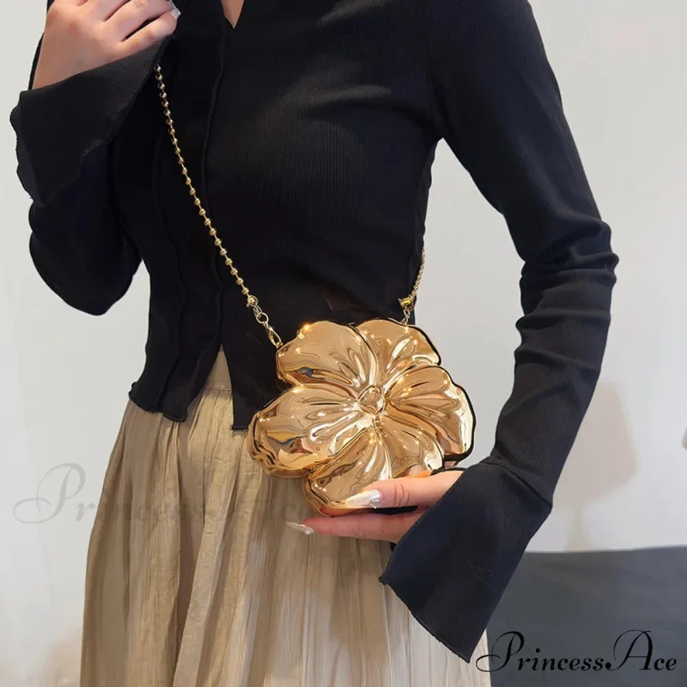 Pink Gold Flower Acrylic Clutch Purse