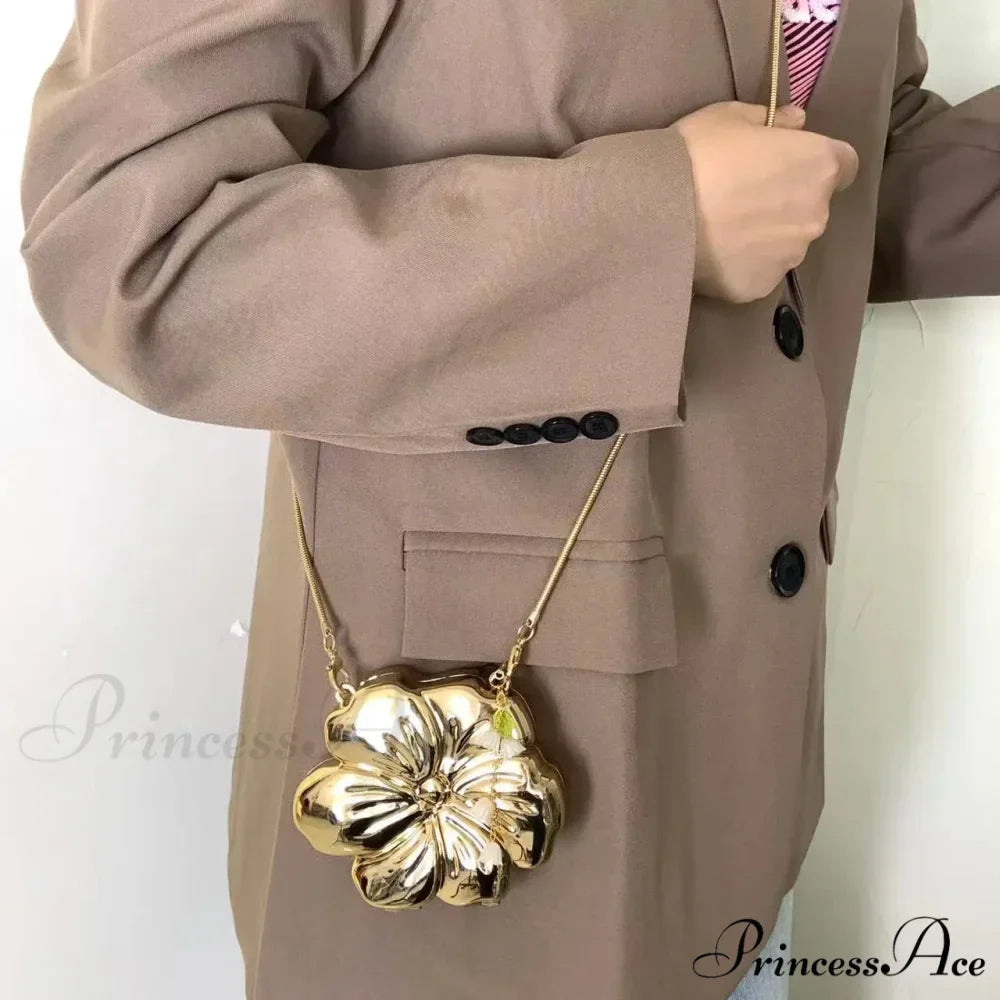 Pink Gold Flower Acrylic Clutch Purse