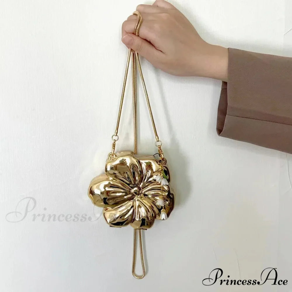 Pink Gold Flower Acrylic Clutch Purse