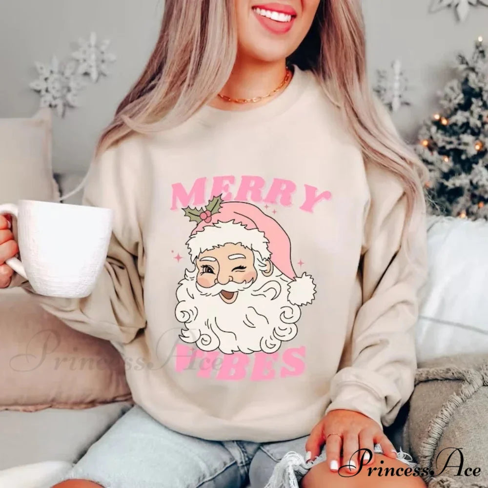 Pink Holiday Season Merry Vibes Cute Funny Kawaii Xmas Santa Christmas Hoodie