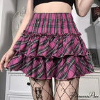 Pink Japanese College Youth Girl Plaid High Waist Slim Skirt