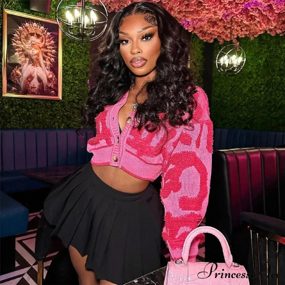 Pink Millennium Streetwear Knit Cardigan