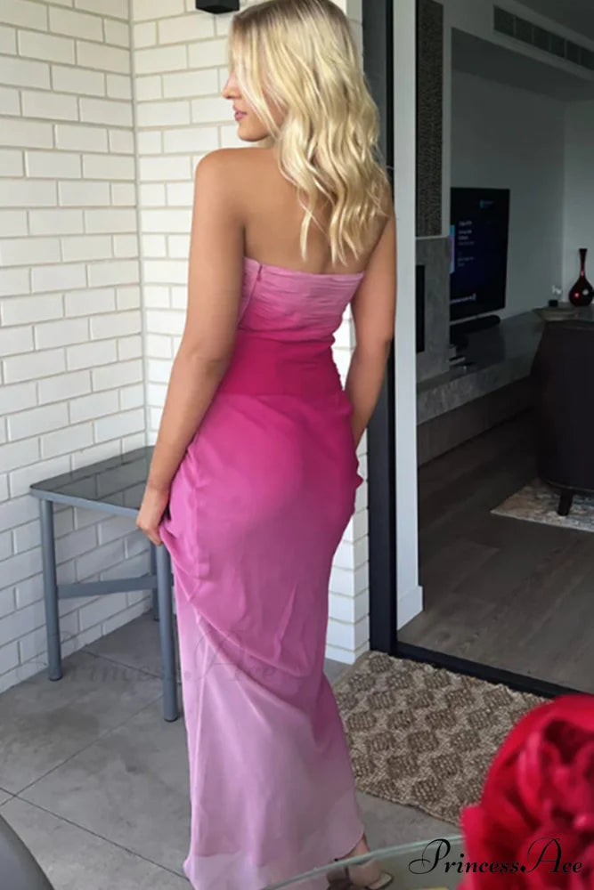 Pink Ombre Strapless Dress