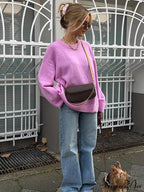 Pink Rose Round Neck Lantern Sleeve Jumper