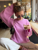 Pink Rose Round Neck Lantern Sleeve Jumper