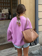 Pink Rose Round Neck Lantern Sleeve Jumper