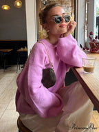 Pink Rose Round Neck Lantern Sleeve Jumper