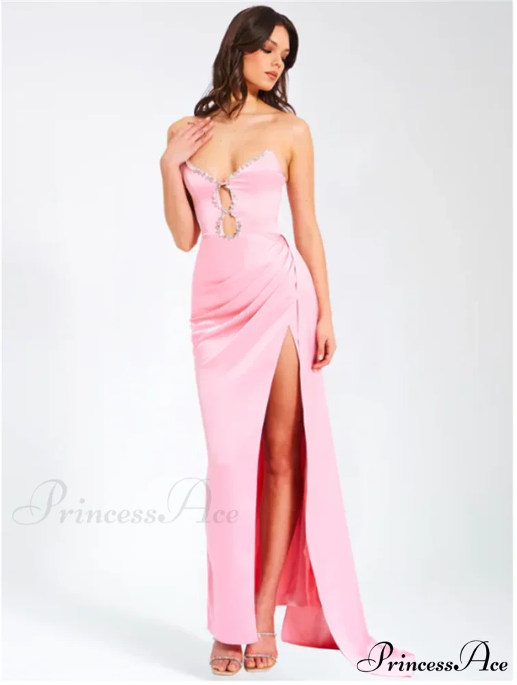 Pink Satin Strapless Party Dress
