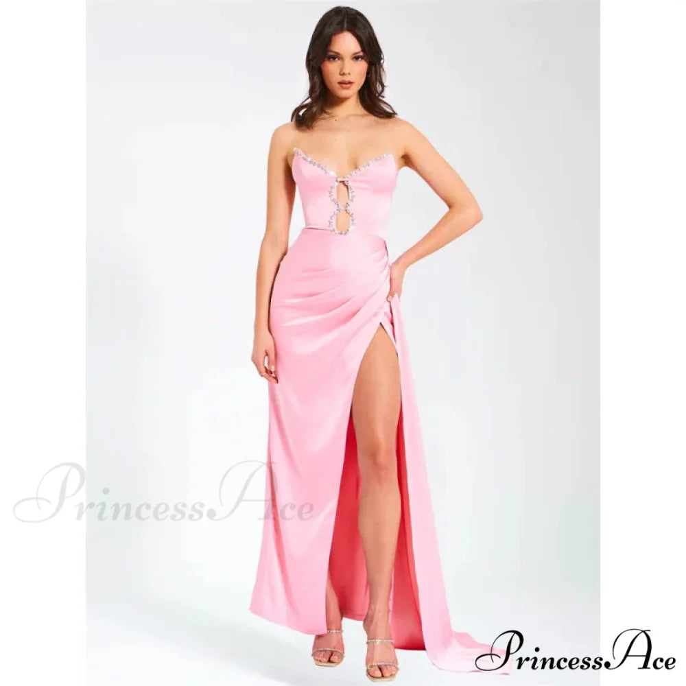 Pink Satin Strapless Party Dress